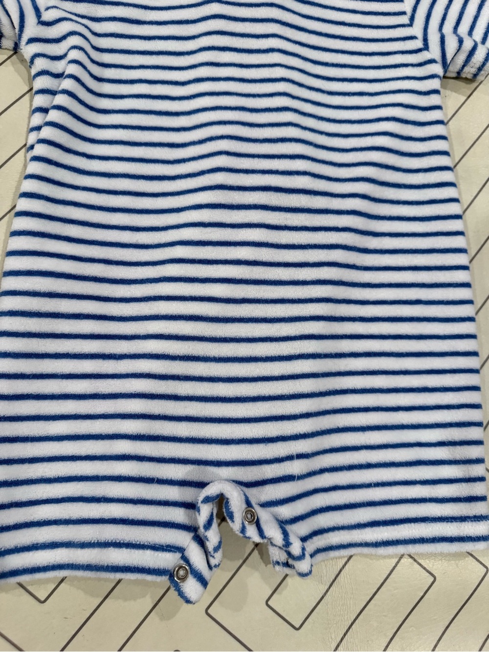 Kissy Kissy Striped Blue and White Hooded Terry Romper - Picture 11 of 13
